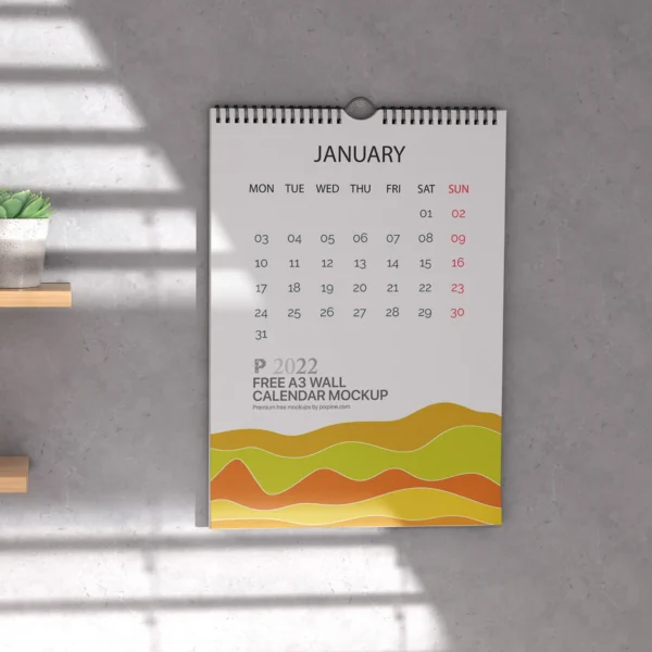 A3 wall calendar mockup for January