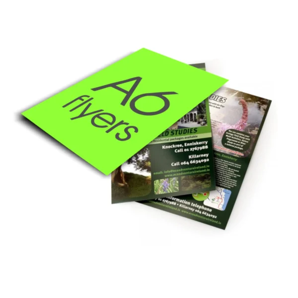 A6 flyer design in bright green.