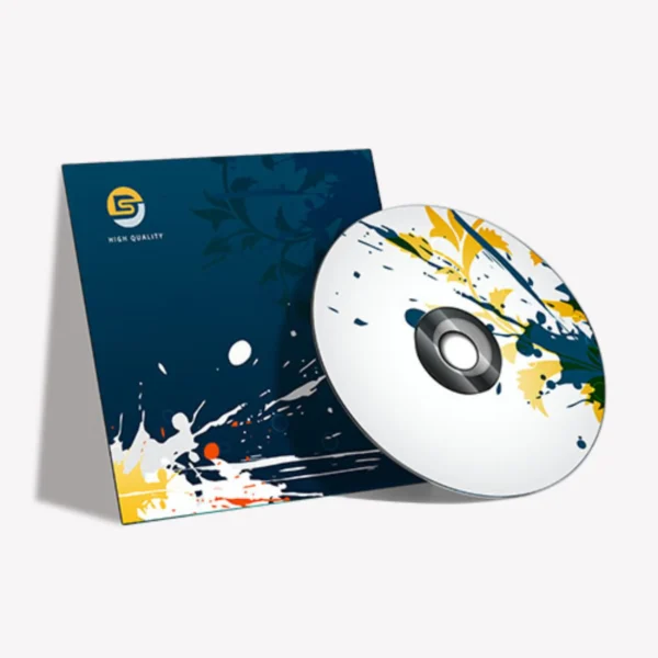 A modern 2 panel CD jacket showcasing artistic splashes of color and a sleek CD design.