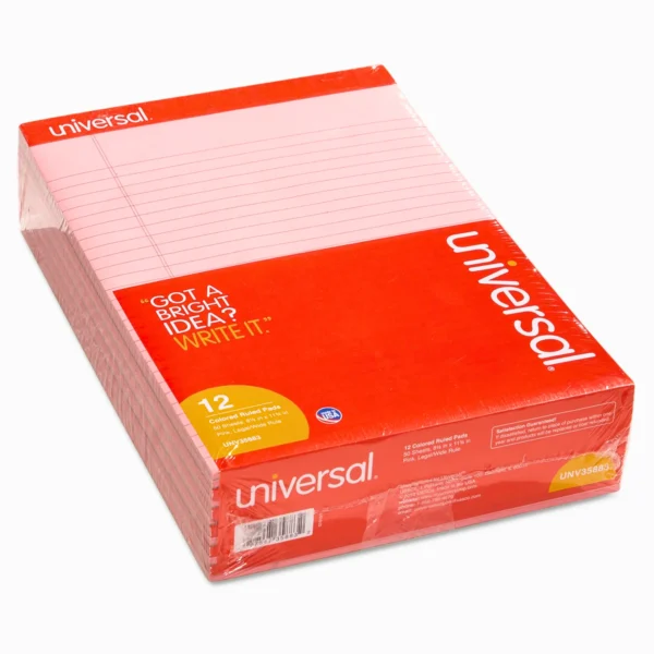 Pack of colored ruled pads in red plastic packaging.