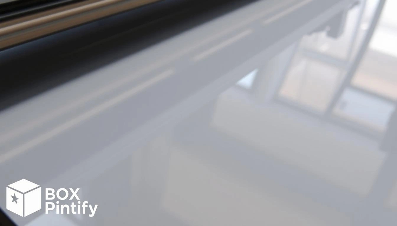 Close-up of a gloss lamination surface showing a smooth, reflective finish.