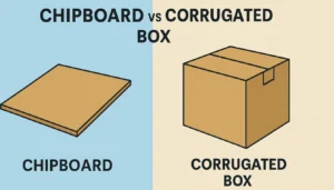 Illustration comparing compression cardboard and corrugated boxes with icons and structural differences.